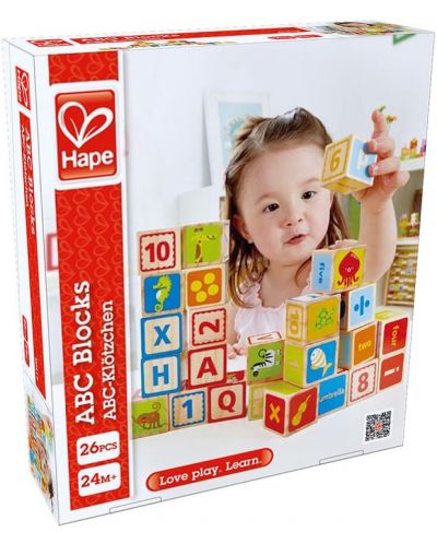 Разноцветни кубчета Hape с букви и цифри, дървени - 1