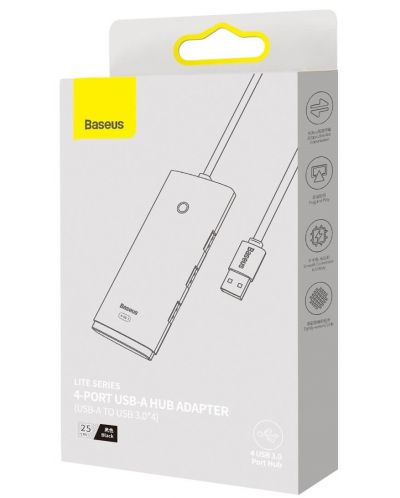 Хъб Baseus - Lite Series, 5 порта, USB-A, 0.25m, черен - 4