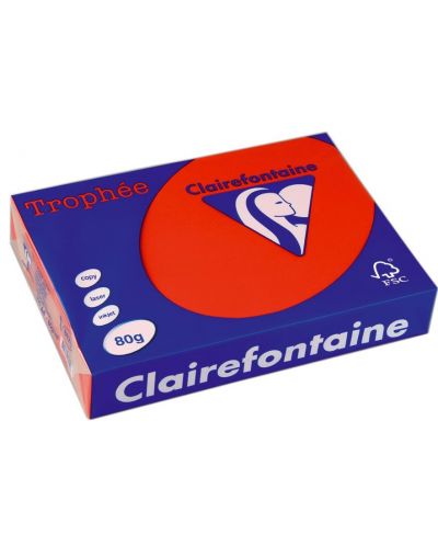 Цветна копирна хартия Clairefontaine - А4, 80 g/m2, 100 листа, Intensive Coral Red - 1