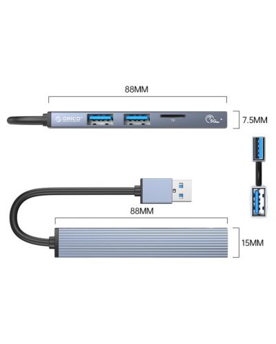 Хъб Orico - AH-A12F-GY, 3 порта, USB-A, сив - 2