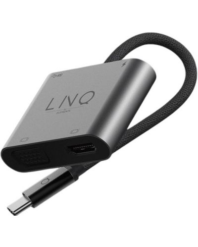 Хъб LINQ - 8915, 4 в 1, USB-C/HDMI, USB-C, USB-A, VGA, сив - 2