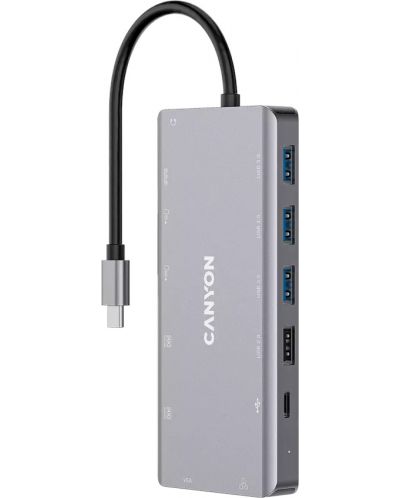 Хъб Canyon - DS-12, 13 порта, USB-C, сив - 1