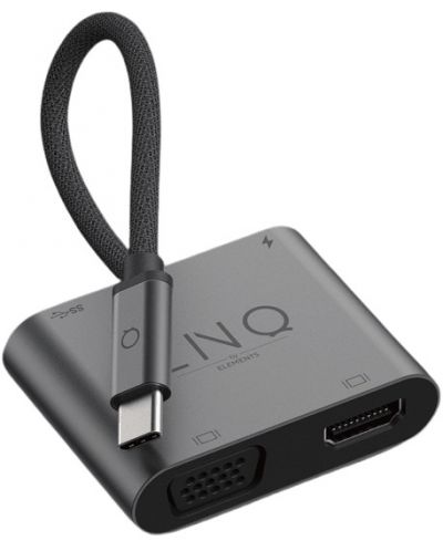 Хъб LINQ - 8915, 4 в 1, USB-C/HDMI, USB-C, USB-A, VGA, сив - 3