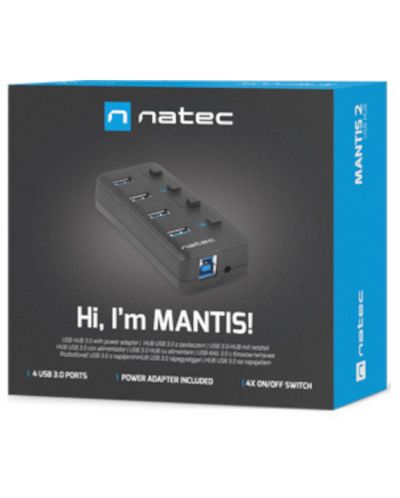 Хъб Natec - Mantis 2, 4 порта, USB 3.0, черен - 9