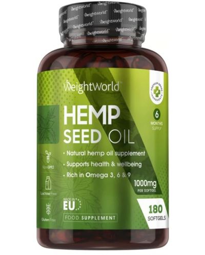 Hemp Seed Oil, 1000 mg, 180 капсули, Weight World - 1