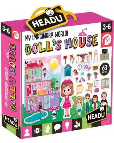Игрален комплект Headu - Къщата на куклите, с плакат - 1