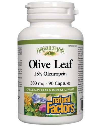 Herbal Factors Olive Leaf, 500 mg, 90 капсули, Natural Factors - 1