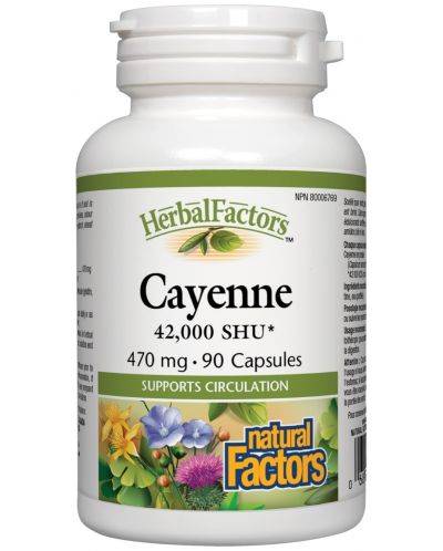 Herbal Factors Cayenne, 470 mg, 90 капсули, Natural Factors - 1