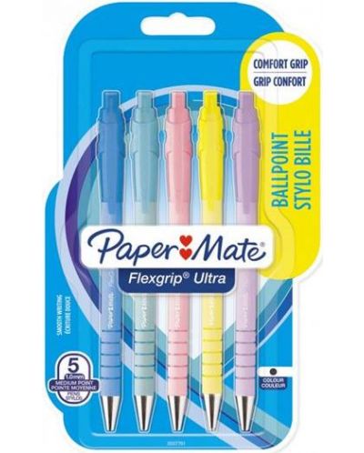 Химикалки Paper Mate Flexigrip Ultra - 1.0 mm, 5 пастелни цвята - 1