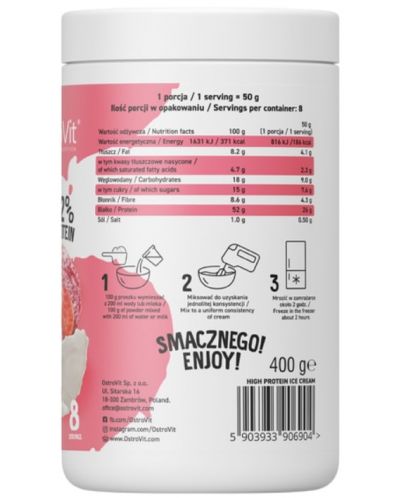 High Protein Ice cream, ягода, 400 g, OstroVit - 2