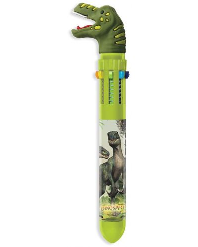 Химикалка DinosArt - Динозаври, с 10 цвята, зелена - 1