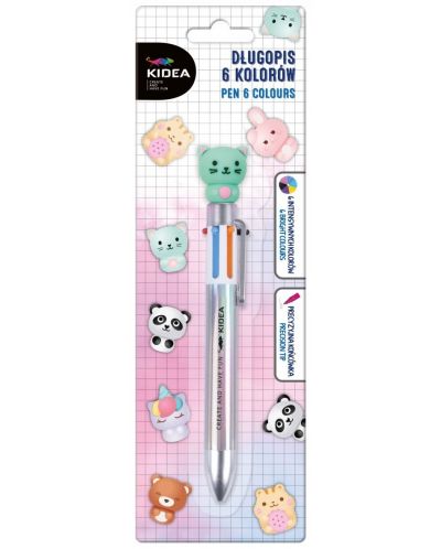 Химикалка с фигурка Kidea – 6 цвята, котка - 1