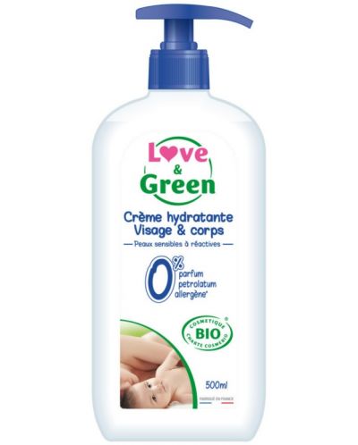 Хидратиращ крем за лице и тяло Love &amp; Green - Без аромат, 500 ml
