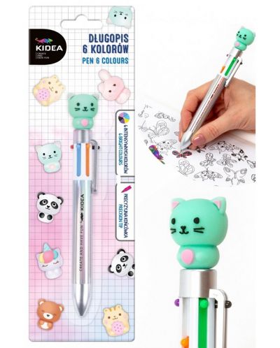 Химикалка с фигурка Kidea – 6 цвята, котка - 2