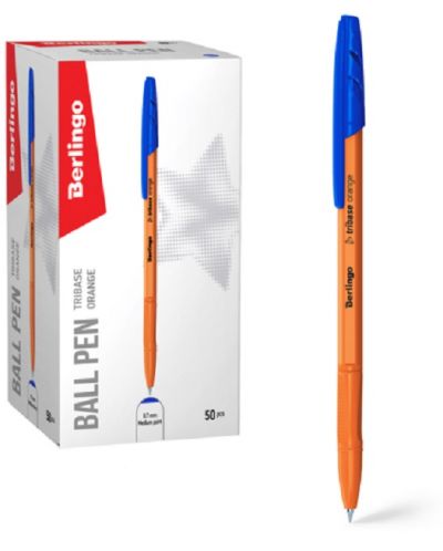 Химикалка Berlingo Tribase - Orange, 0.7 mm, синьо мастило - 2