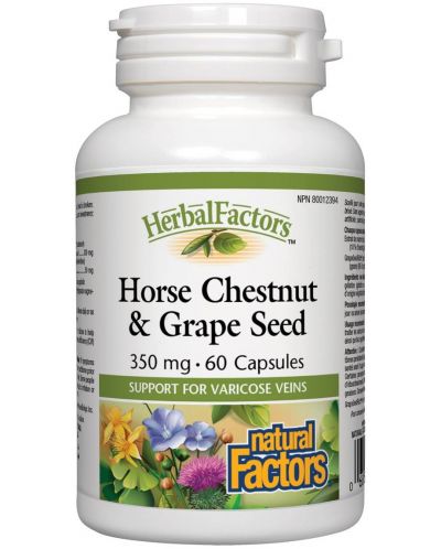 Herbal Factors Horse Chestnut & Grape Seed, 350 mg, 60 капсули, Natural Factors - 1