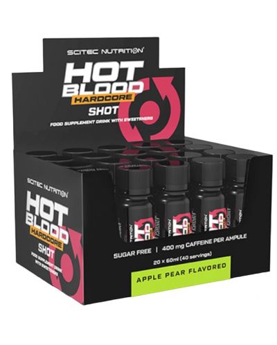 Hot Blood Hardcore Shot, ябълка и круша, 20 шота x 60 ml, Scitec Nutrition - 1