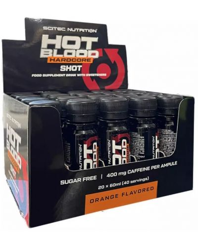 Hot Blood Hardcore Shot, портокал, 20 шота x 60 ml, Scitec Nutrition - 1