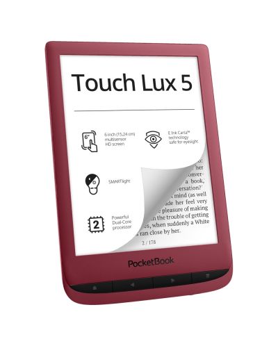Електронен четец PocketBook - Touch Lux 5 PB628, 6", червен - 2