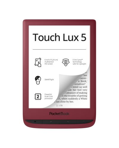 Електронен четец PocketBook - Touch Lux 5 PB628, 6", червен - 1
