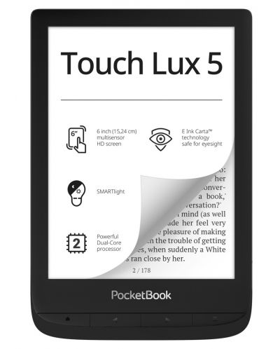 Електронен четец PocketBook - Touch Lux 5 PB628, 6", черен - 1