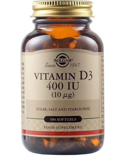 Vitamin D3, 400 IU, 100 меки капсули, Solgar - 1