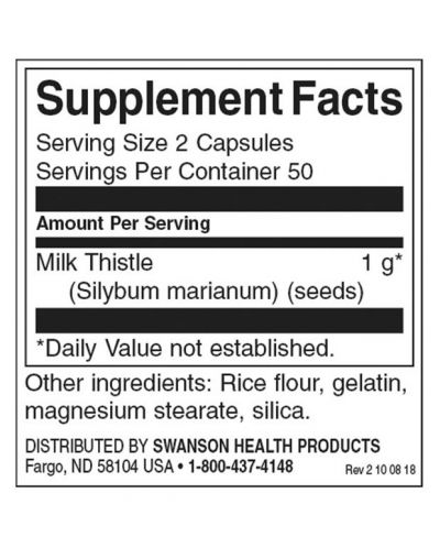 Milk Thistle, 500 mg, 100 капсули, Swanson - 2