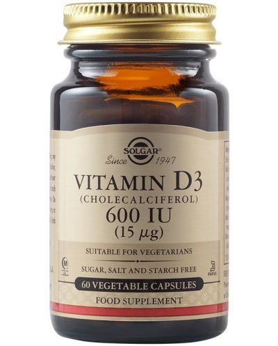 Vitamin D3, 600 IU, 60 растителни капсули, Solgar - 1