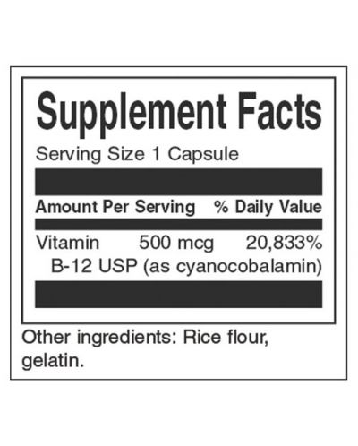 Vitamin B-12, 500 mcg, 30 капсули, Swanson - 2
