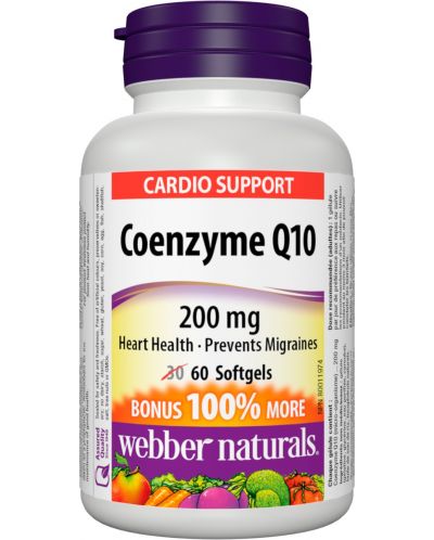 Coenzyme Q10, 200 mg, 60 софтгел капсули, Webber Naturals - 1