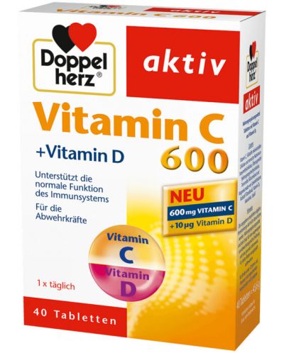 Doppelherz Aktiv Vitamin С 600 + Vitamin D, 40 таблетки - 1