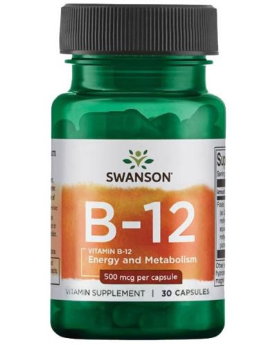 Vitamin B-12, 500 mcg, 30 капсули, Swanson - 1