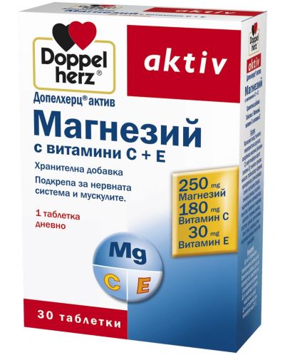 Doppelherz Aktiv Mагнезий с витамини C + E, 30 таблетки - 1