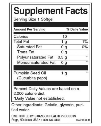 Pumpkin Seed Oil, 1000 mg, 100 капсули, Swanson - 2