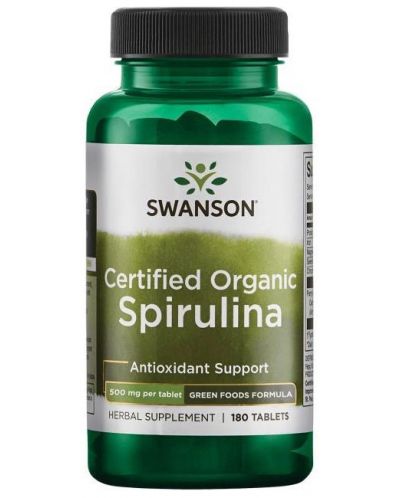 Certified Organic Spirulina, 500 mg, 180 таблетки, Swanson - 1