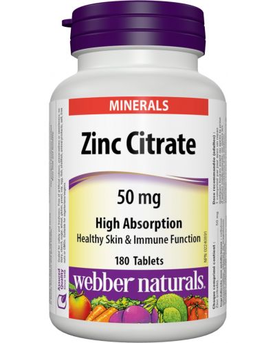 Zinc Citrate, 50 mg, 180 таблетки, Webber Naturals - 1