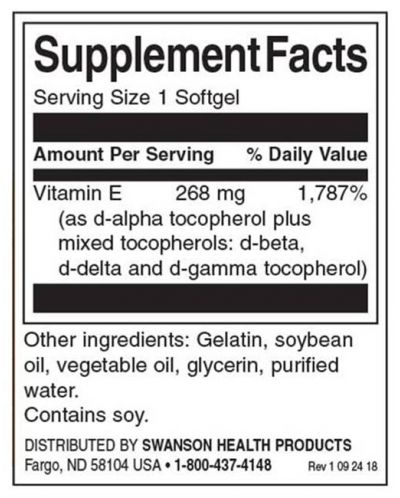 Vitamin E Mixed Tocopherols, 400 IU, 100 меки капсули, Swanson - 2