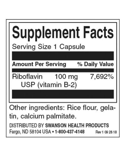 Riboflavin, 100 mg, 100 капсули, Swanson - 2