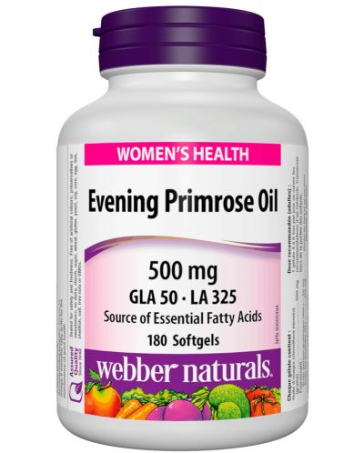 Evening Primrose Oil, 500 mg, 180 софтгел капсули, Webber Naturals - 1