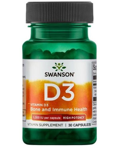 Vitamin D3, High Potency, 25 mcg, 30 капсули, Swanson - 1