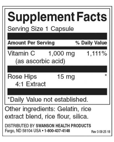 Vitamin C with Rose Hips, 1000 mg, 90 капсули, Swanson - 2
