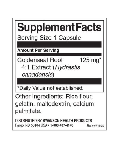 Goldenseal Root, 125 mg, 100 капсули, Swanson - 2