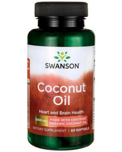 Coconut Oil, 1000 mg, 60 меки капсули, Swanson - 1