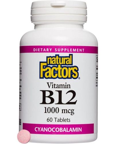 Vitamin B12 Cyanocobalamin, 1000 mcg, 60 таблетки, Natural Factors - 1