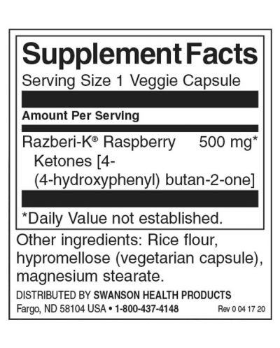 Razberi-K Raspberry Ketones, 500 mg, 60 капсули, Swanson - 2