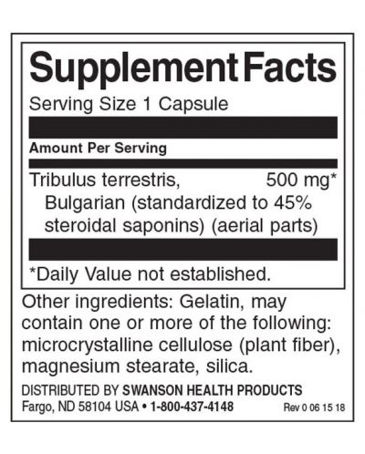 Tribulus Terrestris Extract, 500 mg, 60 капсули, Swanson - 2