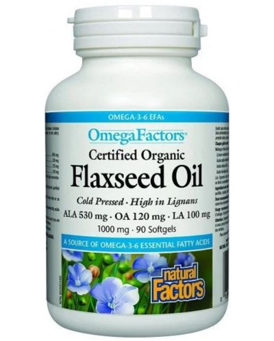 Flaxseed Oil, 1000 mg, 90 софтгел капсули, Natural Factors - 1