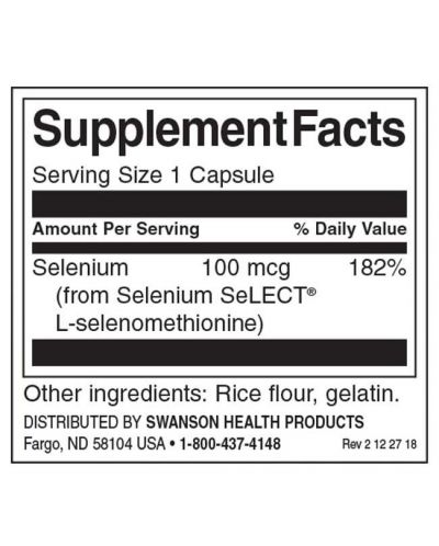 Selenium L-Selenomethionine, 100 mcg, 200 капсули, Swanson - 2
