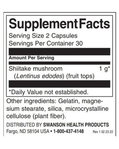 Full Spectrum Shiitake Mushroom, 500 mg, 60 капсули, Swanson - 2