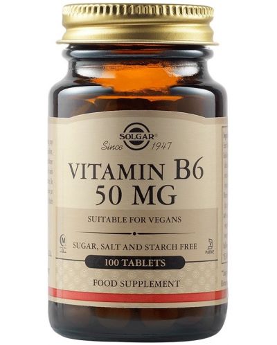 Vitamin B6, 50 mg, 100 таблетки, Solgar - 1